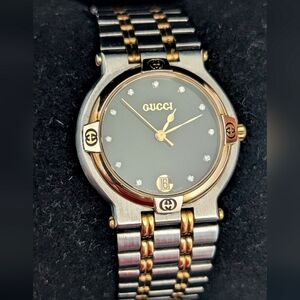 Gucci Two-Tone Watch with‎ Black Dial